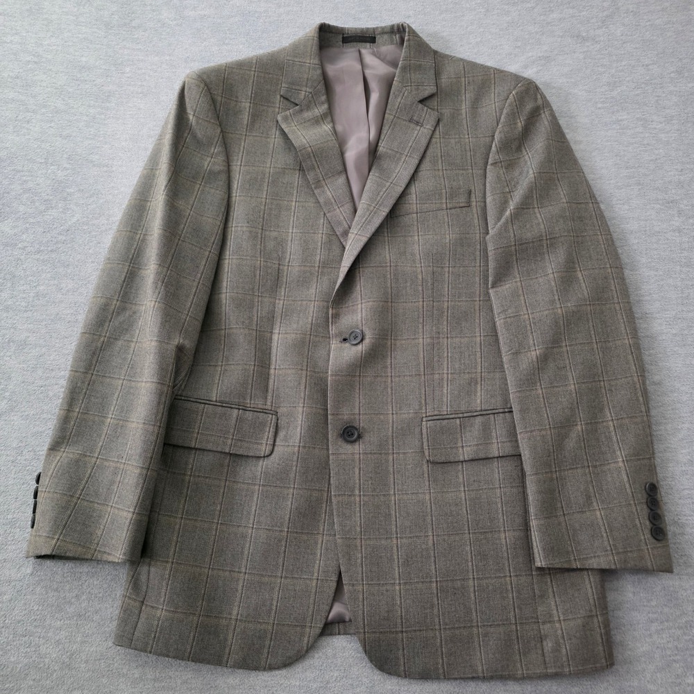 Gianfranco Ruffini Italy Baxter Mens Grey Brown Windowpane Plaid Blazer 38R